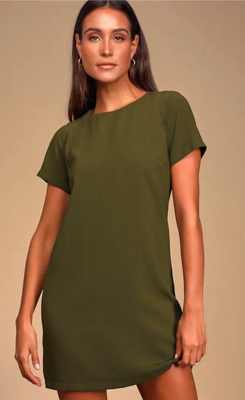 NWT! Lulus Shift and Shout Olive Green Shift Dress XS